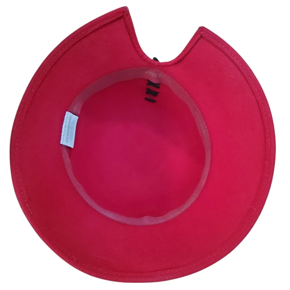 Liz Claiborne Red Wool Cloche Hat with Black Trim.